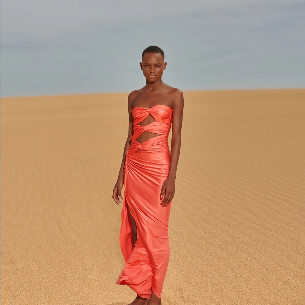 NWT Baobab Kookai Coral Strapless Cutout Maxi Dress